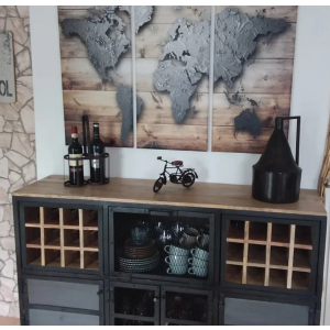 Industrial Wine Cabinet Large Rustic Solid Wood Sideboard Vintage Metal Mini Bar Cupboard - Image 3