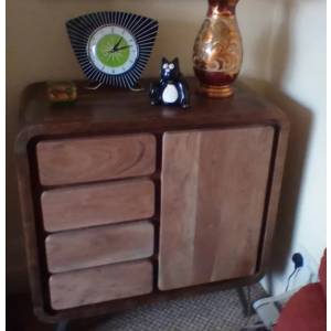 Industrial Side Cabinet Vintage Retro Cupboard Rustic Solid Wood Console Storage Unit - Image 3