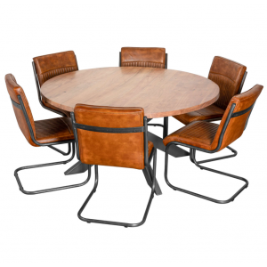 Industrial Dining Table Large Round Metal Vintage Rustic Solid Wood Furniture - Image 4