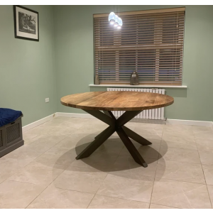 Industrial Dining Table Large Round Metal Vintage Rustic Solid Wood Furniture - Image 3