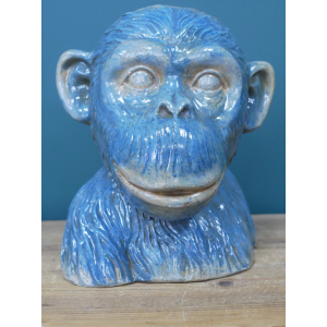 Monkey Head Pot Blue Planter Vase Small Plant Resin Sculpture - Image 3