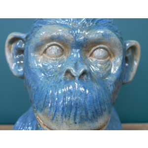 Monkey Head Pot Blue Planter Vase Small Plant Resin Sculpture - Image 5