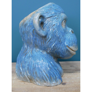 Monkey Head Pot Blue Planter Vase Small Plant Resin Sculpture - Image 6