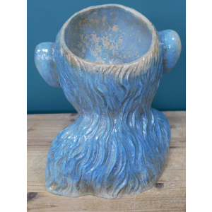 Monkey Head Pot Blue Planter Vase Small Plant Resin Sculpture - Image 7
