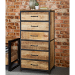 Tall Chest of Drawers Vintage Industrial Metal Cabinet Rustic Solid Wood Tallboy Unit