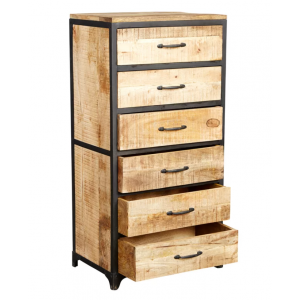 Tall Chest of Drawers Vintage Industrial Metal Cabinet Rustic Solid Wood Tallboy Unit - Image 4