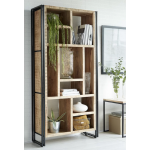 Solid Wood Bookcase Rustic Metal Tall Display Cabinet Vintage Industrial Shelving Unit