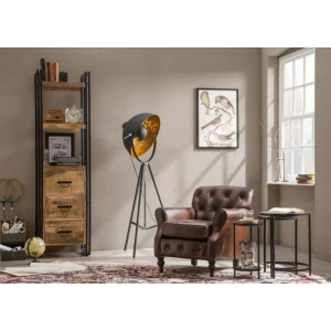 Tall Industrial Cabinet Rustic Solid Wood Vintage Narrow Unit Metal Display Bookcase - Image 4
