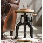 Industrial Side Table Small Rustic Solid Wood Unit Adjustable Vintage Retro Plant Stand