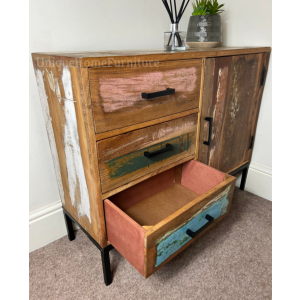 Vintage Industrial Sideboard Rustic Solid Wood Side Cabinet Retro Chest 3 Drawers - Image 3