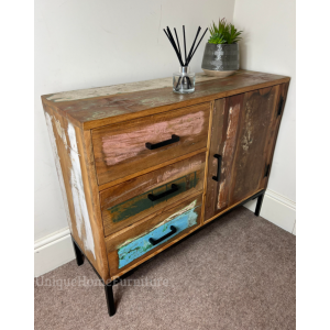 Vintage Industrial Sideboard Rustic Solid Wood Side Cabinet Retro Chest 3 Drawers - Image 4
