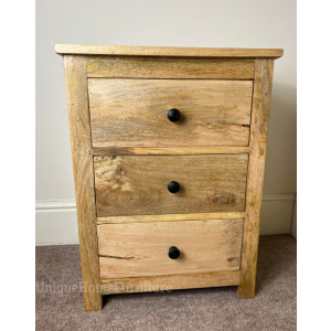 Rustic Bedside Table Solid Wood 3 Drawers Vintage Farmhouse Nightstand Cabinet Stand - Image 3