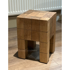 Solid Wood Stool Rustic Side Table Sofa End Wooden Plant Lamp Stand Vintage Furniture - Image 3
