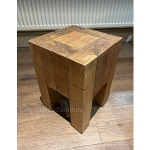 Solid Wood Stool Rustic Side Table Sofa End Wooden Plant Lamp Stand Vintage Furniture - Image 4
