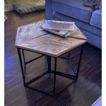 Industrial Side Table Rustic Solid Wood Sofa End Coffee Set 3 Metal Nest Tables