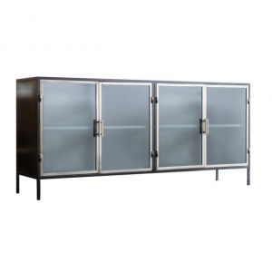 Large Industrial Cupboard Vintage Retro Sideboard Rustic Metal Glass Display Cabinet - Image 2