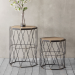 Industrial Side Table Vintage Retro Sofa End Units Set 2 Rustic Metal Tables