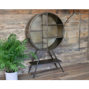 Glass Display Cabinet Vintage Industrial Mini Bar Tall Metal Wine Cupboard - Image 3