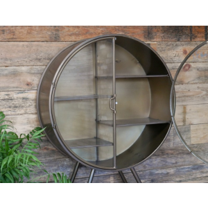 Glass Display Cabinet Vintage Industrial Mini Bar Tall Metal Wine Cupboard - Image 4