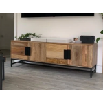 Large TV Stand Rustic Solid Wood Cupboard Vintage Industrial Media Cabinet Unit