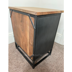 Industrial Bedside Table Rustic Metal Cupboard Small Vintage Glass Display Cabinet Unit - Image 3