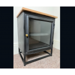 Industrial Bedside Table Rustic Metal Cupboard Small Vintage Glass Display Cabinet Unit