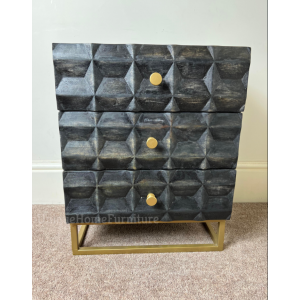 Rustic Bedside Table Vintage Industrial Style Storage 3 Drawers Nightstand - Image 3
