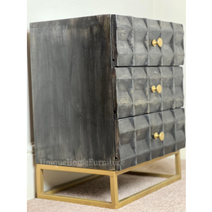 Rustic Bedside Table Vintage Industrial Style Storage 3 Drawers Nightstand - Image 4