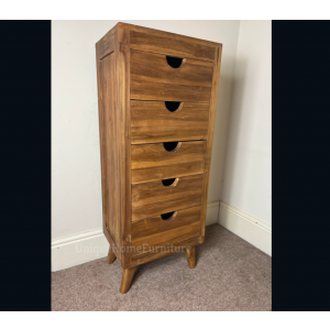 Solid Wood Tallboy Rustic Teak Wooden Tall Chest Drawers Cabinet - Image 4