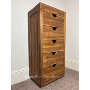 Solid Wood Tallboy Rustic Teak Wooden Tall Chest Drawers Cabinet - Image 2