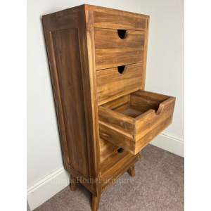 Solid Wood Tallboy Rustic Teak Wooden Tall Chest Drawers Cabinet - Image 3