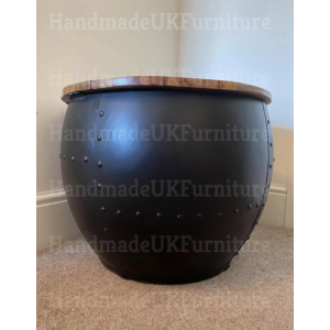 Industrial Coffee Table Metal Storage Furniture Round Vintage Retro Barrel Style - Image 3