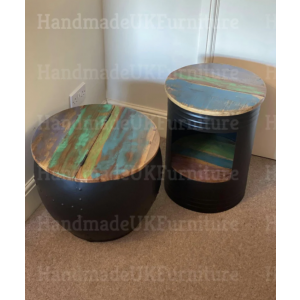 Industrial Coffee Table Metal Storage Furniture Round Vintage Retro Barrel Style - Image 4