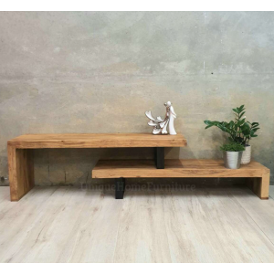 Industrial TV Stand Large Rustic Solid Wood Vintage Shelf Media Cabinet Unit - Image 4