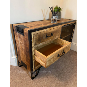 Industrial Storage Sideboard Vintage Retro Solid Wood Metal Side Cabinet - Image 3