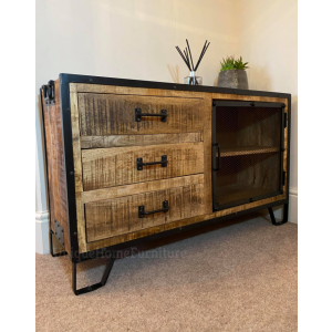 Industrial Storage Sideboard Vintage Retro Solid Wood Metal Side Cabinet - Image 4