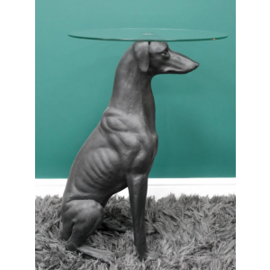 Glass Side Table Resin Black Dog Ornament Tall Coffee Plant Lamp Stand - Image 4