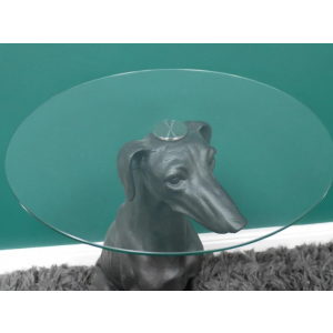 Glass Side Table Resin Black Dog Ornament Tall Coffee Plant Lamp Stand - Image 3