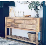 Farmhouse Console Table Large Storage Sideboard Rustic Solid Wood Chest Drawers