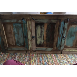 Large Industrial Sideboard Vintage Style Storage Cupboard Rustic Solid Wood Metal Chest Cabinet - Image 4
