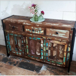 Large Industrial Sideboard Vintage Style Storage Cupboard Rustic Solid Wood Metal Chest Cabinet - Image 2