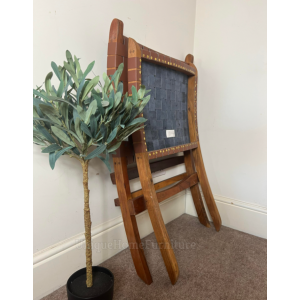 Vintage Industrial Chair Genuine Leather Rustic Solid Wood Folding Seat - Image 4