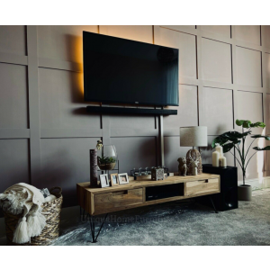 Industrial TV Stand Rustic Solid Recycled Teak Wood Vintage Media Cabinet Shelf Unit - Image 3