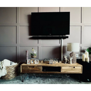 Industrial TV Stand Rustic Solid Recycled Teak Wood Vintage Media Cabinet Shelf Unit - Image 4