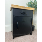 Industrial Bedside Table Vintage Retro Storage Cabinet Rustic Solid Wood Metal Cupboard