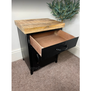 Industrial Bedside Table Vintage Retro Storage Cabinet Rustic Solid Wood Metal Cupboard - Image 3
