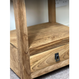 Rustic Bedside Table Vintage Asian Style Side Cabinet Nightstand Solid Wood Stand Unit - Image 5