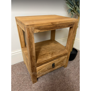Rustic Bedside Table Vintage Asian Style Side Cabinet Nightstand Solid Wood Stand Unit - Image 3