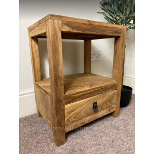 Rustic Bedside Table Vintage Asian Style Side Cabinet Nightstand Solid Wood Stand Unit - Image 4