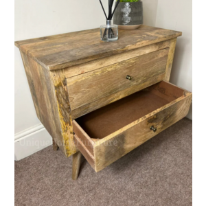 Rustic Bedside Table Scandinavian Style Large Solid Wood Nightstand Drawer Cabinet Unit - Image 2